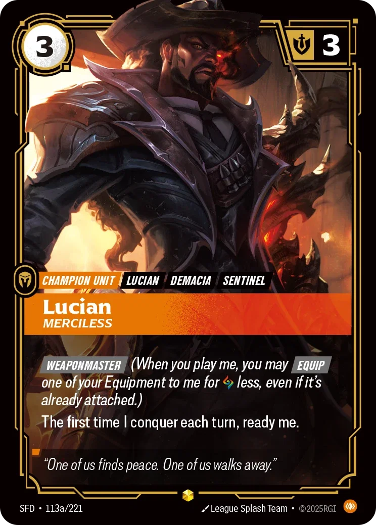 (113a/221) Riftbound TCG Spiritforged Single: Lucian, Merciless (V.2 - Showcase) Holo Showcase