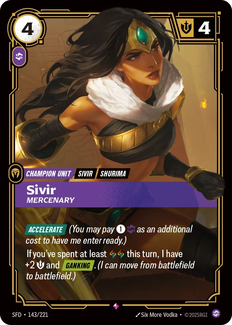 (143/221) Riftbound TCG Spiritforged Single: Sivir, Mercenary (V.1 - Rare) Holo Rare