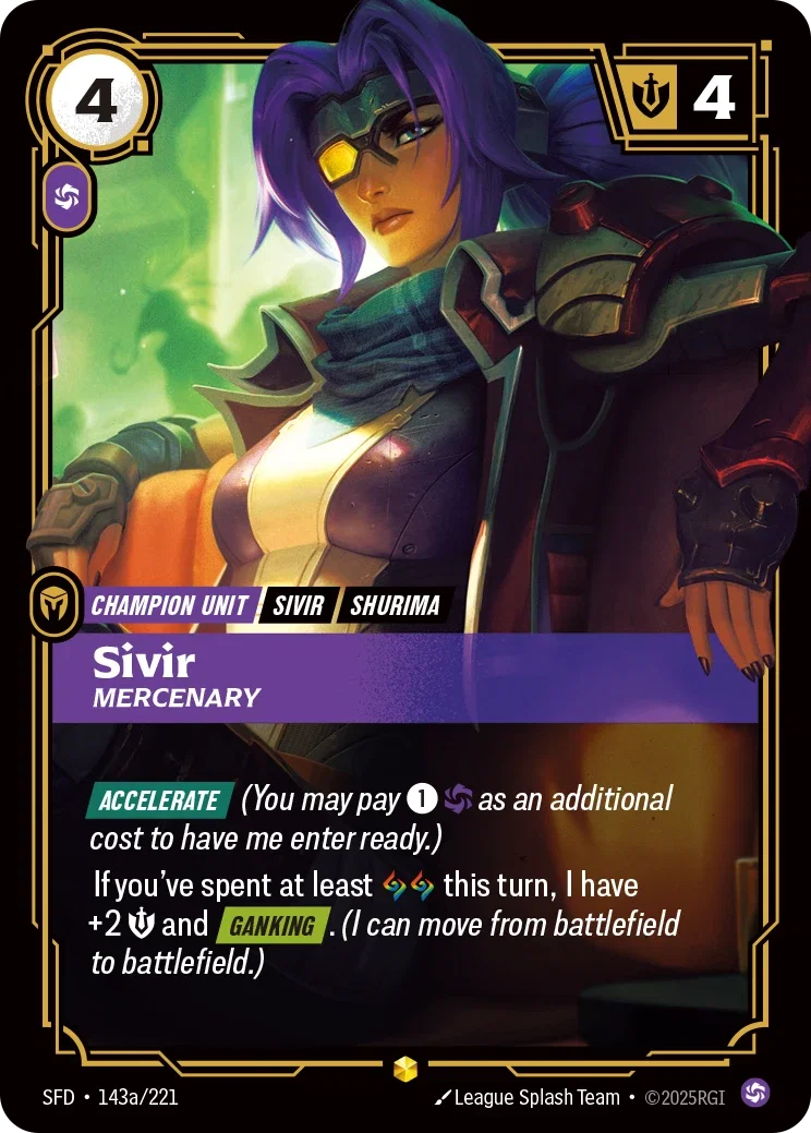 (143a/221) Riftbound TCG Spiritforged Single: Sivir, Mercenary (V.2 - Showcase) Holo Showcase