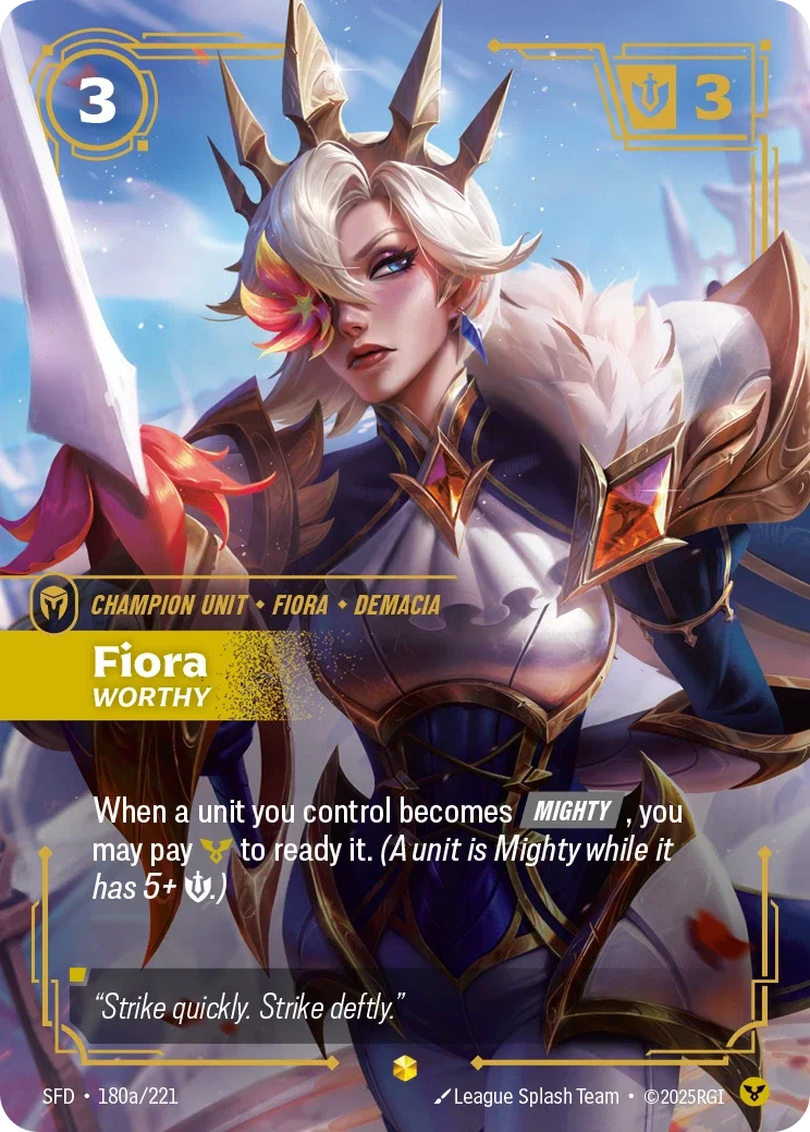 (180a/221) Riftbound TCG Spiritforged Single: Fiora, Worthy (V.2 - Showcase) Holo Showcase