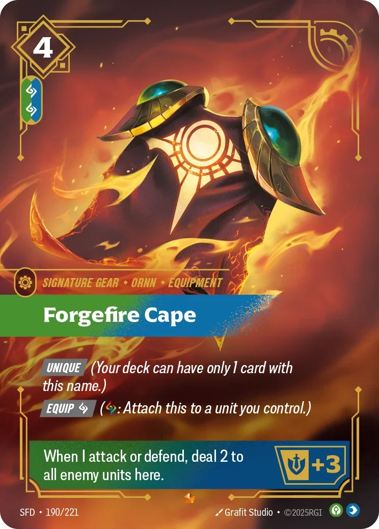 (190/221) Riftbound TCG Spiritforged Single: Forgefire Cape Holo Epic