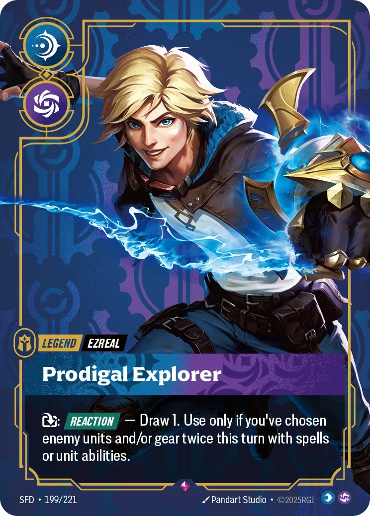 (199/221) Riftbound TCG Spiritforged Single: Ezreal, Prodigal Explorer (V.1 - Rare) Holo Rare