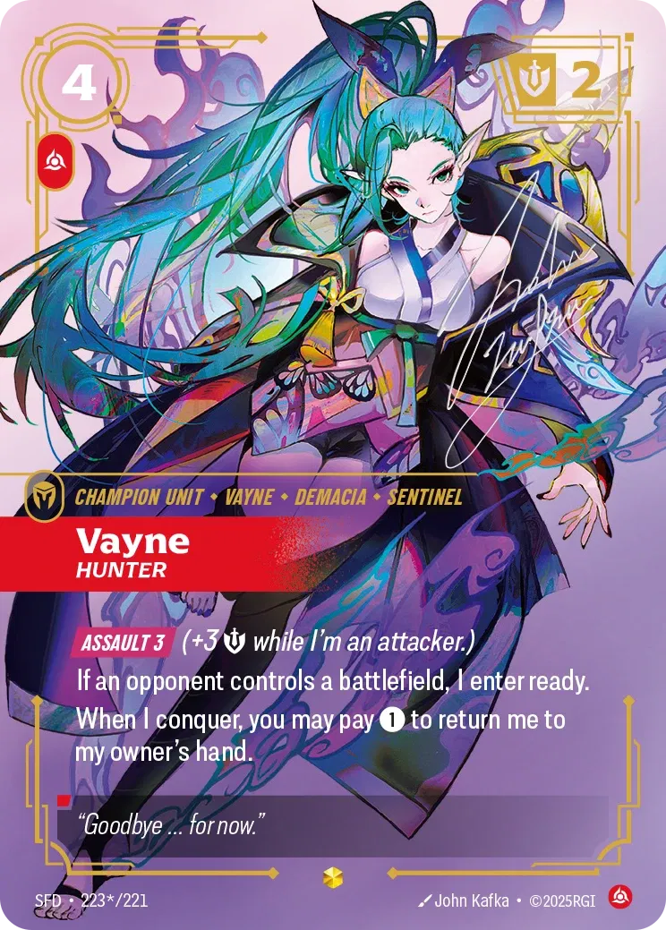 (223*/221) Riftbound TCG Spiritforged Single: Vayne, Hunter (V.2 - Signed Showcase) Holo Signed Showcase