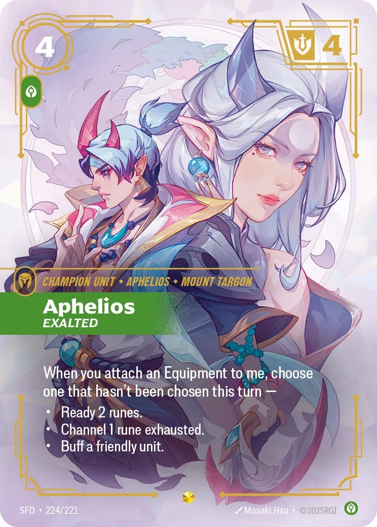 (224/221) Riftbound TCG Spiritforged Single: Aphelios, Exalted (V.2 - Showcase) Holo Showcase