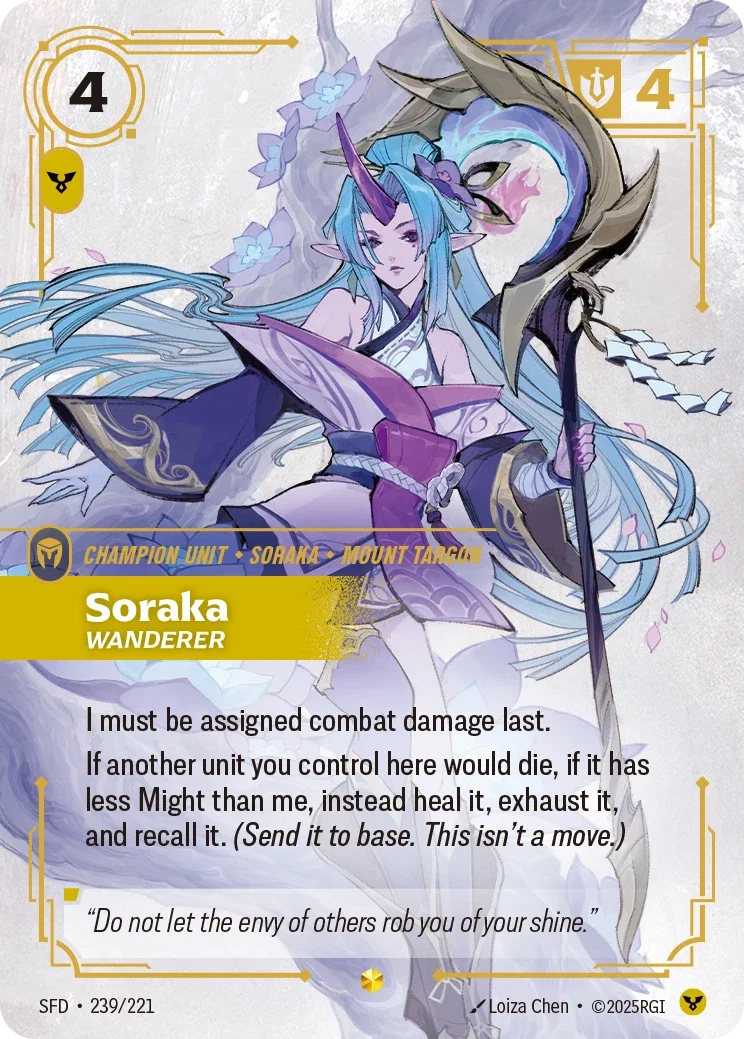 (239/221) Riftbound TCG Spiritforged Single: Soraka, Wanderer (V.2 - Showcase) Holo Showcase