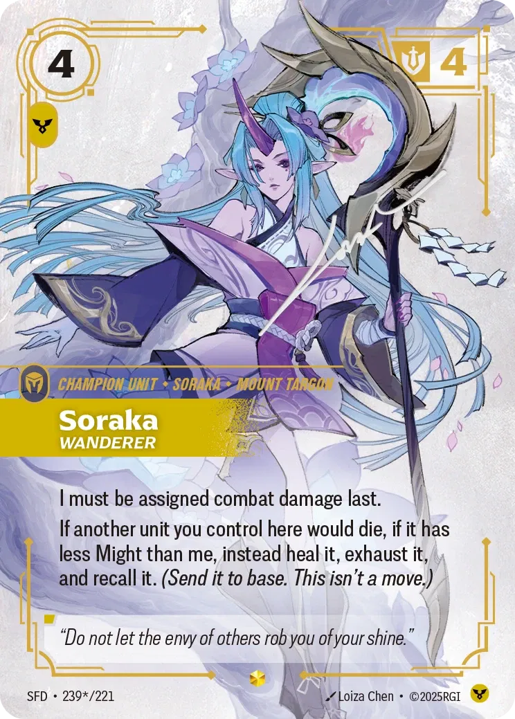 (239*/221) Riftbound TCG Spiritforged Single: Soraka, Wanderer (V.3 - Signed Showcase) Holo Signed Showcase