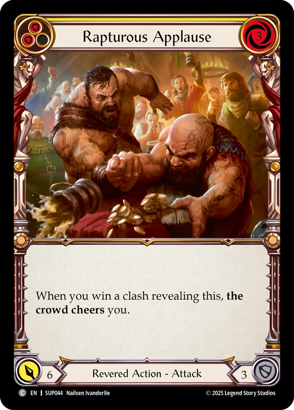 (044) Flesh & Blood TCG Super Slam Single: Rapturous Applause (Yellow) (Rainbow Foil) Common