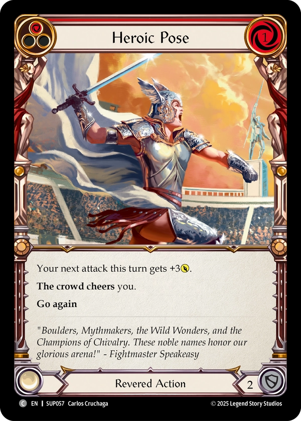 (057) Flesh & Blood TCG Super Slam Single: Heroic Pose (Red) (Rainbow Foil) Common
