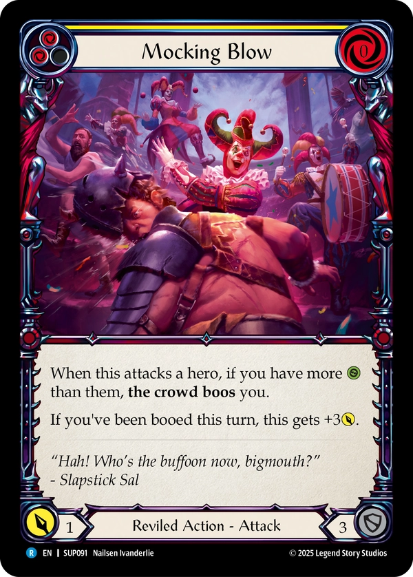 (091) Flesh & Blood TCG Super Slam Single: Mocking Blow (Yellow) (Rainbow Foil) Rare