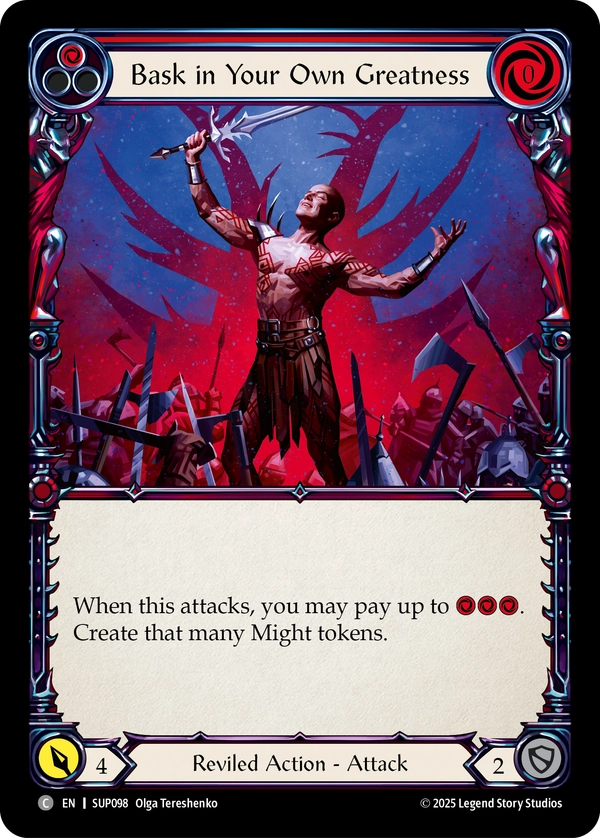 (098) Flesh & Blood TCG Super Slam Single: Bask in Your Own Greatness (Red) (Rainbow Foil) Common
