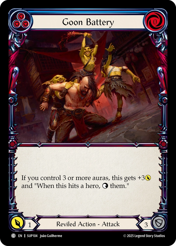 (104) Flesh & Blood TCG Super Slam Single: Goon Battery (Rainbow Foil) Common