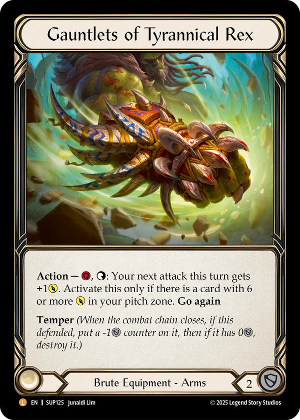 (125) Flesh & Blood TCG Super Slam Single: Gauntlets of Tyrannical Rex (Cold Foil) Legendary