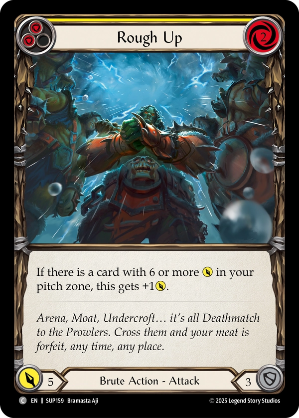 (159) Flesh & Blood TCG Super Slam Single: Rough Up (Yellow) (Rainbow Foil) Common