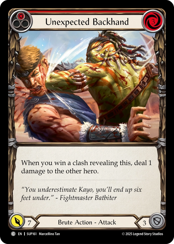 (161) Flesh & Blood TCG Super Slam Single: Unexpected Backhand (Red) (Rainbow Foil) Common