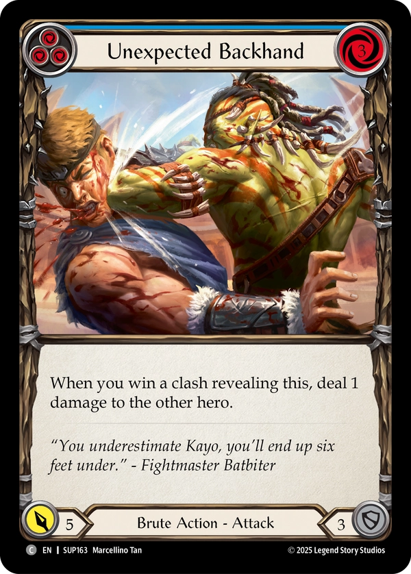 (163) Flesh & Blood TCG Super Slam Single: Unexpected Backhand (Blue) (Regular) Common