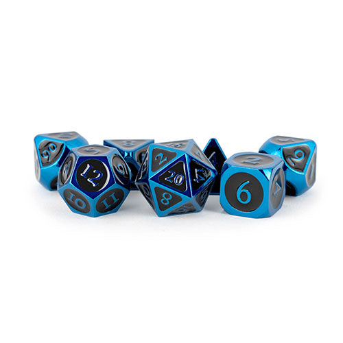 Fanroll - 16mm Metal Polyhedral Dice Set: Blue w/ Black Enamel