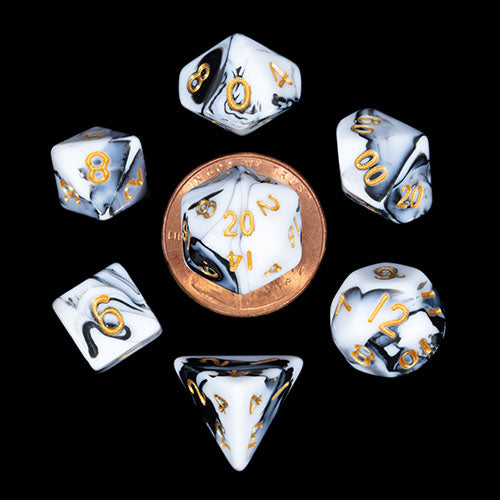 Fanroll - 10mm Mini Polyhedral Dice set - Marble w/ Gold Numbers