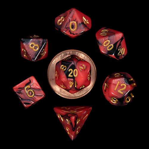 Fanroll - 10mm Mini Polyhedral Dice set - Red/Black w/ Gold Numbers