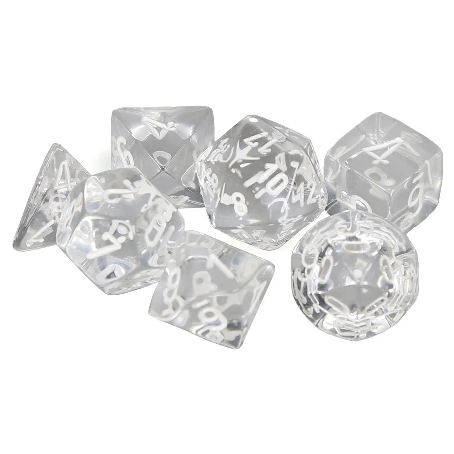 Chessex Translucent Polyhedral 7-Die Set: Translucent Clear / White