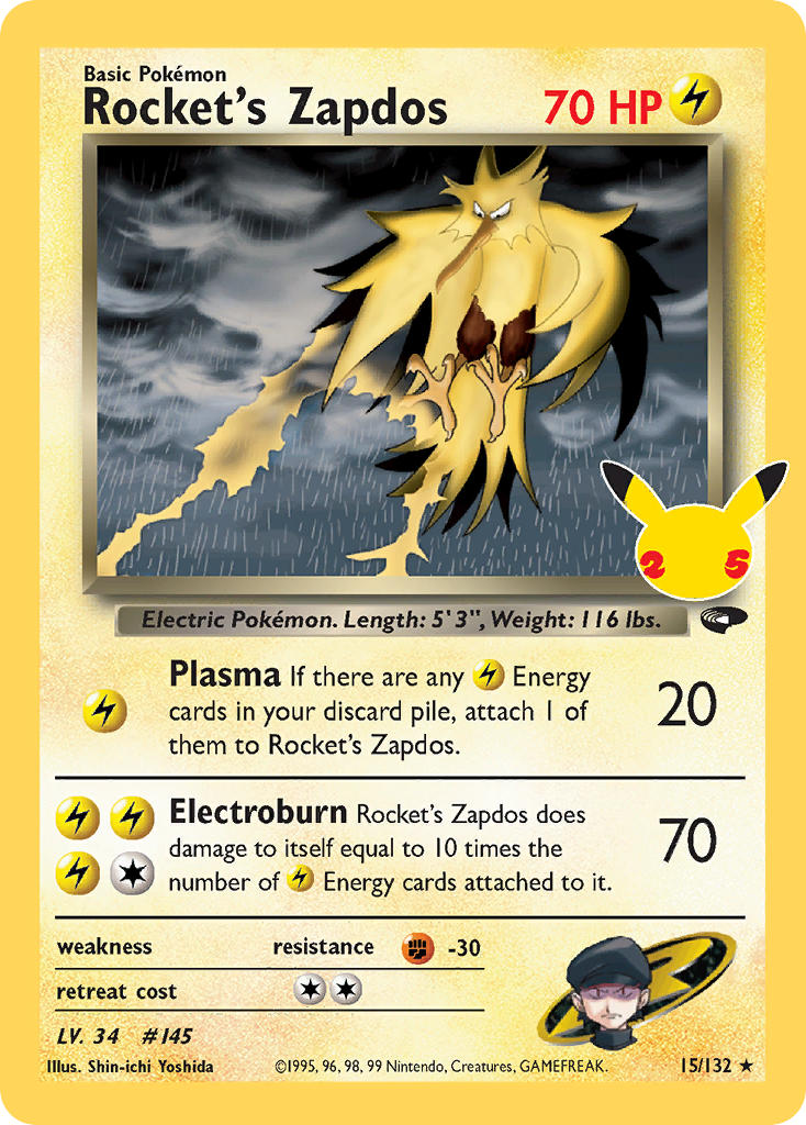 (GC 15) Pokemon TCG Celebrations Single: Rocket's Zapdos Holo Rare