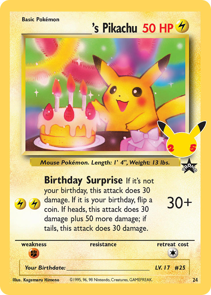 (WP 24) Pokemon TCG Celebrations Single: _____'s Birthday Pikachu Promo
