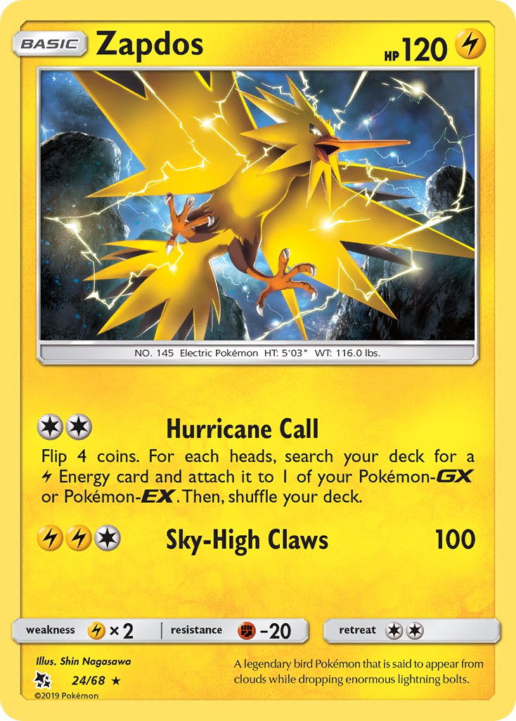 (024/68) Pokemon TCG Hidden Fates Single: Zapdos Holo Rare