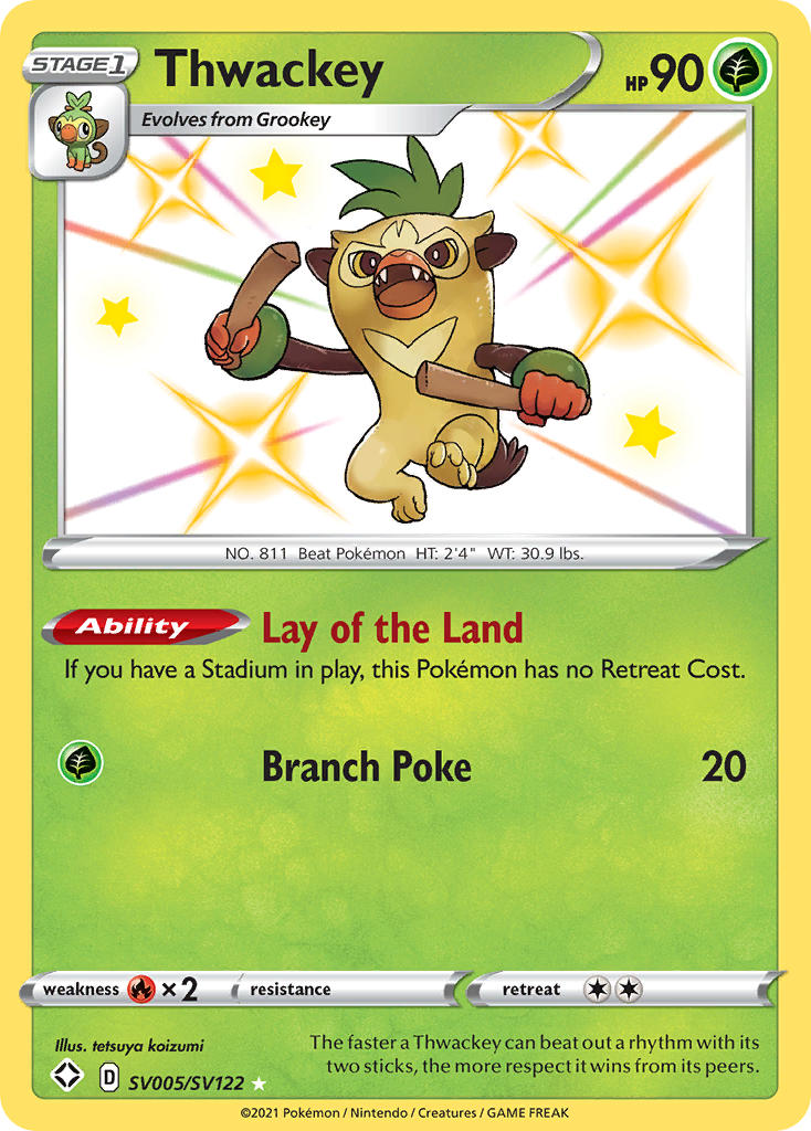 (SV005/SV122) Pokemon TCG Shining Fates Single: Thwackey Secret Rare