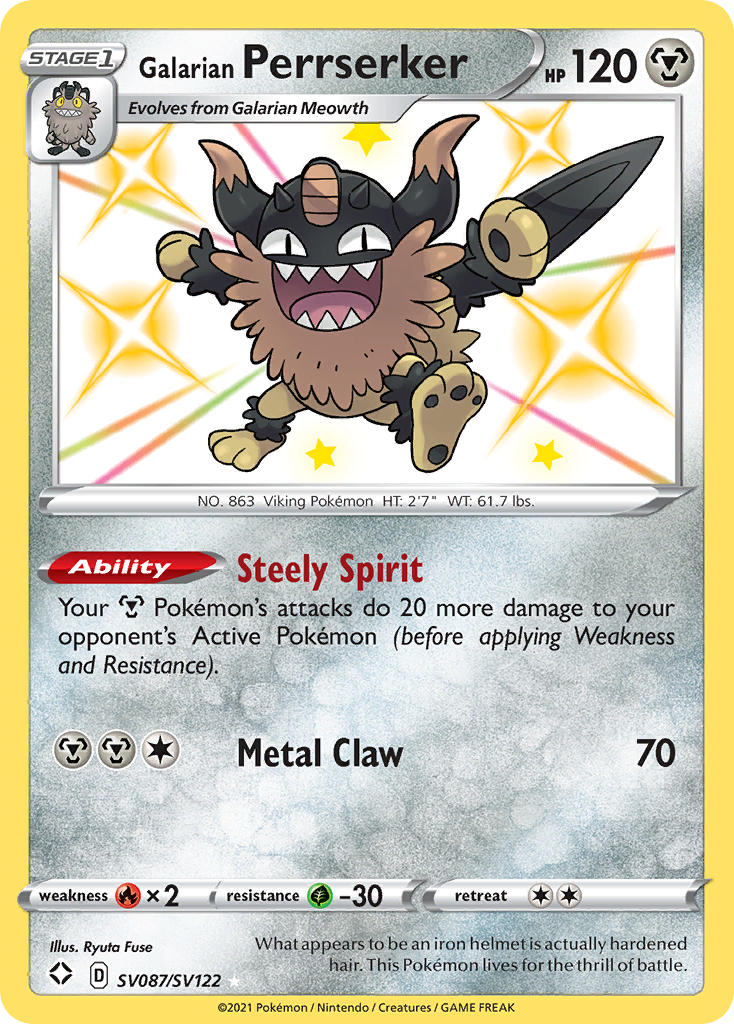 (SV087/SV122) Pokemon TCG Shining Fates Single: Galarian Perrserker Secret Rare