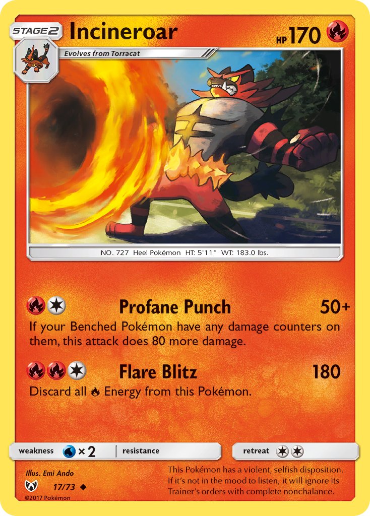 (017/73) Pokemon TCG Shining Legends Single: Incineroar Reverse Holo Uncommon