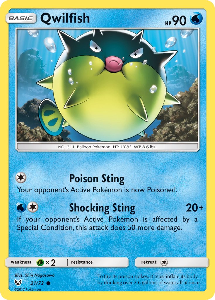 (021/73) Pokemon TCG Shining Legends Single: Qwilfish Reverse Holo Common