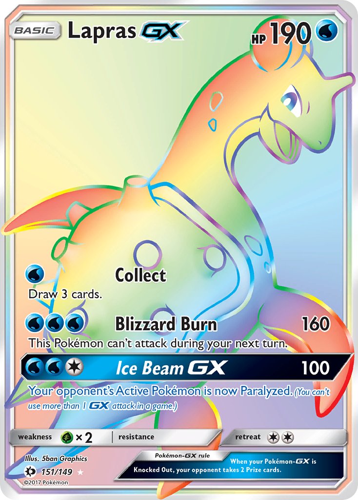 (151/149) Pokemon TCG Sun & Moon Single: Lapras GX Rainbow Rare