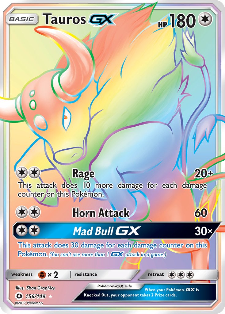 (156/149) Pokemon TCG Sun & Moon Single: Tauros GX Rainbow Rare