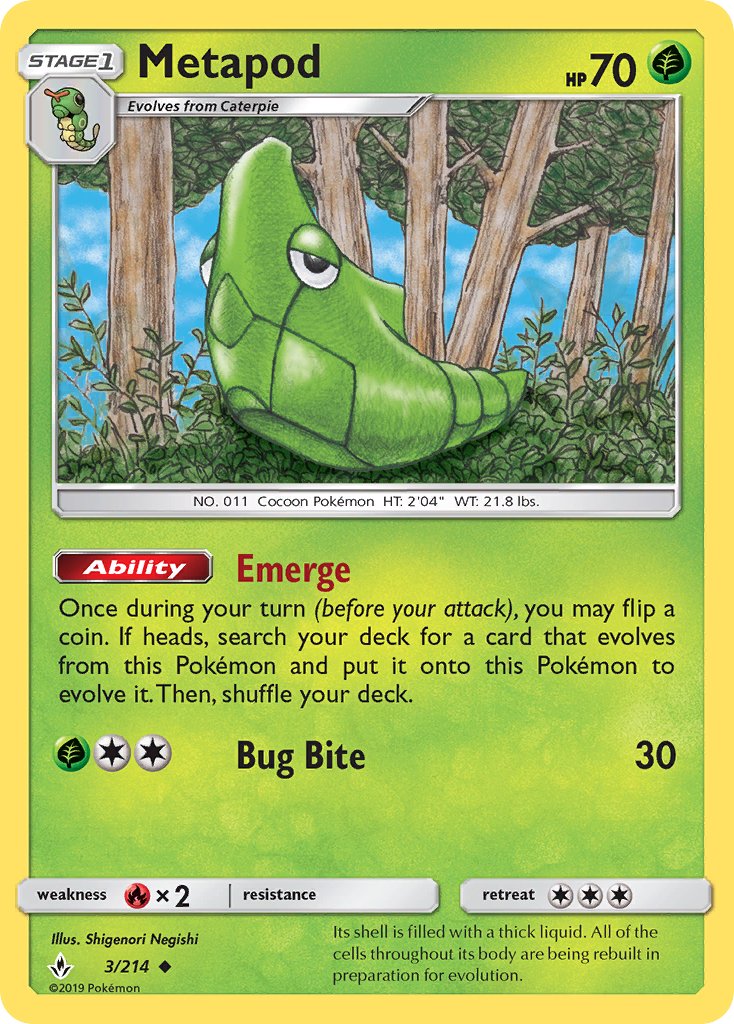(003/214) Pokemon TCG Unbroken Bonds Single: Metapod Reverse Holo Uncommon