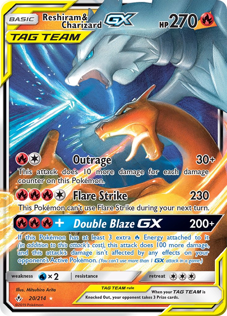 (020/214) Pokemon TCG Unbroken Bonds Single: Reshiram & Charizard GX Ultra Rare