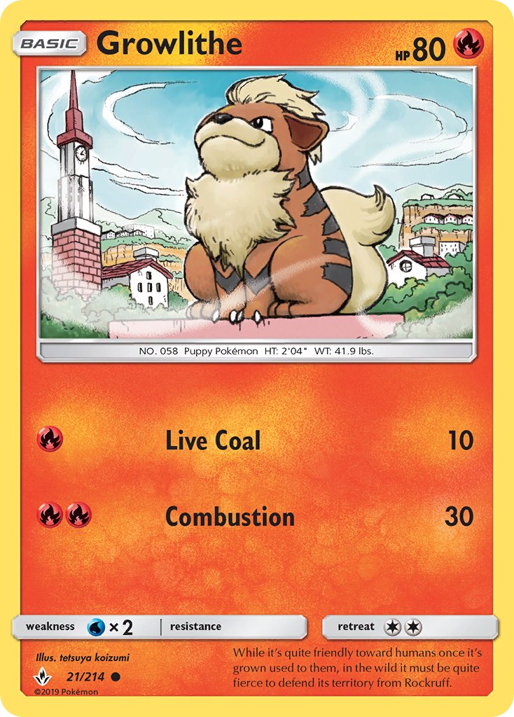 (021/214) Pokemon TCG Unbroken Bonds Single: Growlithe Reverse Holo Common