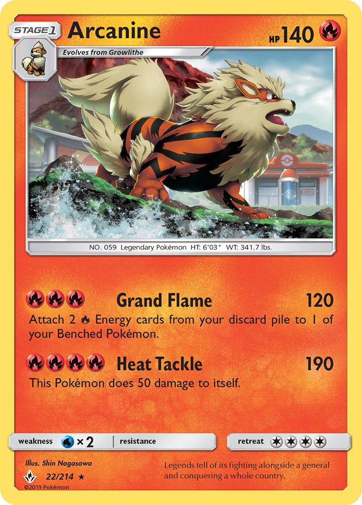 (022/214) Pokemon TCG Unbroken Bonds Single: Arcanine Holo Rare