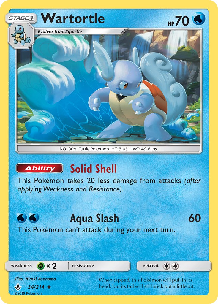 (034/214) Pokemon TCG Unbroken Bonds Single: Wartortle Reverse Holo Uncommon