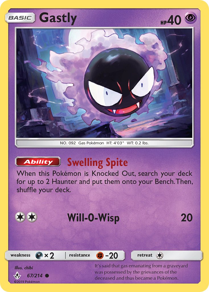 (067/214) Pokemon TCG Unbroken Bonds Single: Gastly Reverse Holo Common
