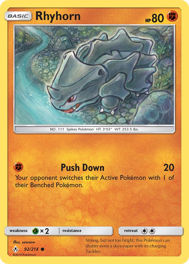 (092/214) Pokemon TCG Unbroken Bonds Single: Rhyhorn Common