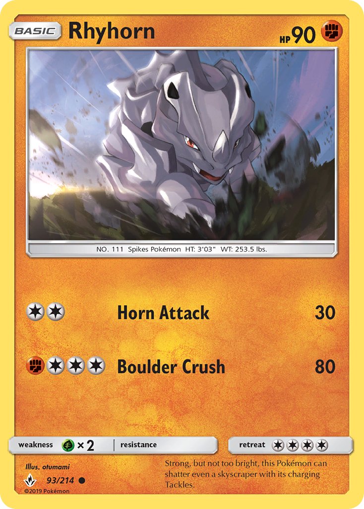(093/214) Pokemon TCG Unbroken Bonds Single: Rhyhorn Reverse Holo Common
