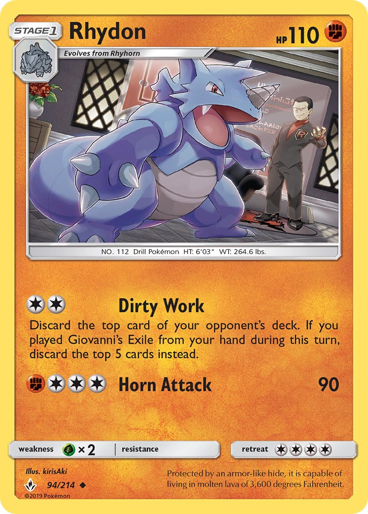 (094/214) Pokemon TCG Unbroken Bonds Single: Rhydon Reverse Holo Uncommon
