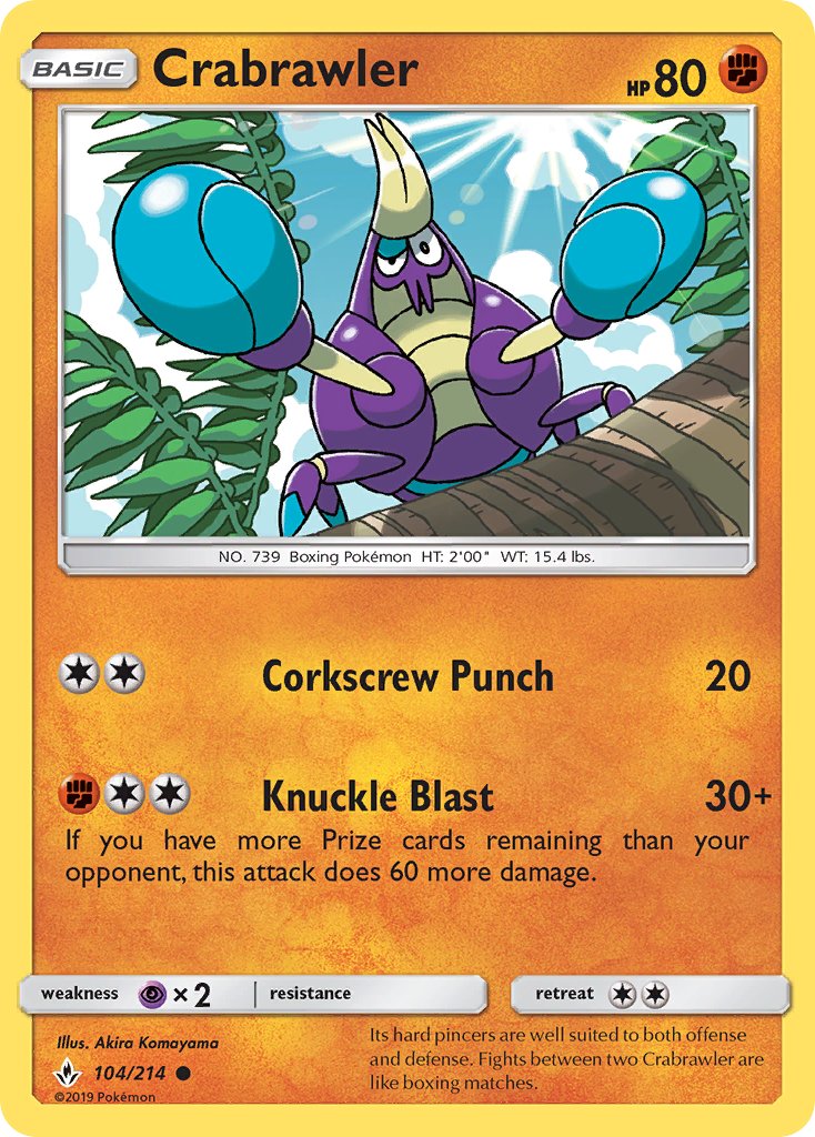 (104/214) Pokemon TCG Unbroken Bonds Single: Crabrawler Reverse Holo Common