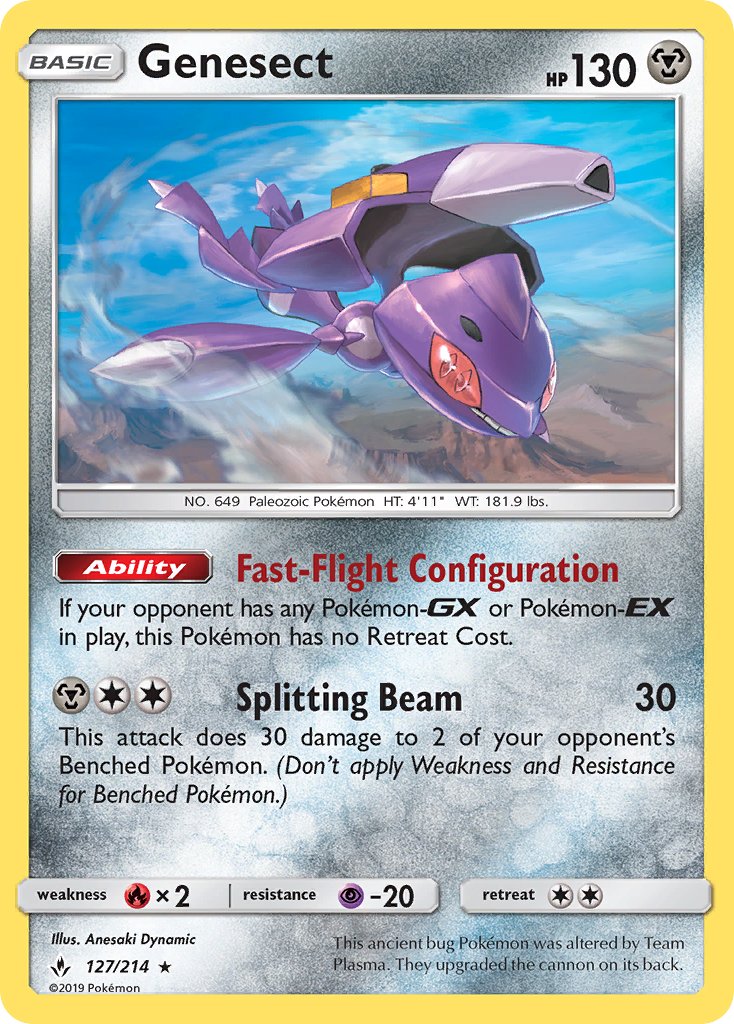 (127/214) Pokemon TCG Unbroken Bonds Single: Genesect Reverse Holo Rare
