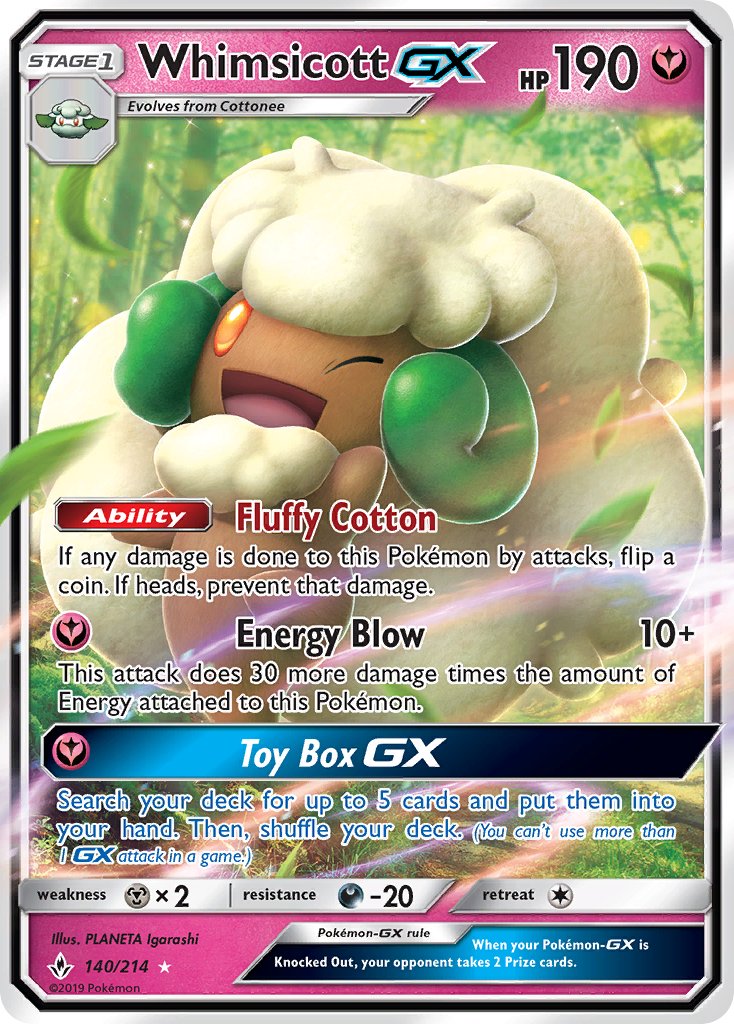 (140/214) Pokemon TCG Unbroken Bonds Single: Whimsicott GX Ultra Rare