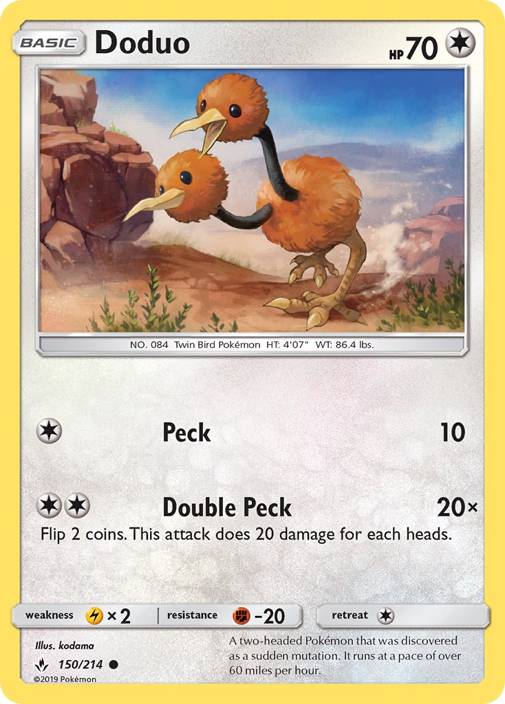 (150/214) Pokemon TCG Unbroken Bonds Single: Doduo Reverse Holo Common