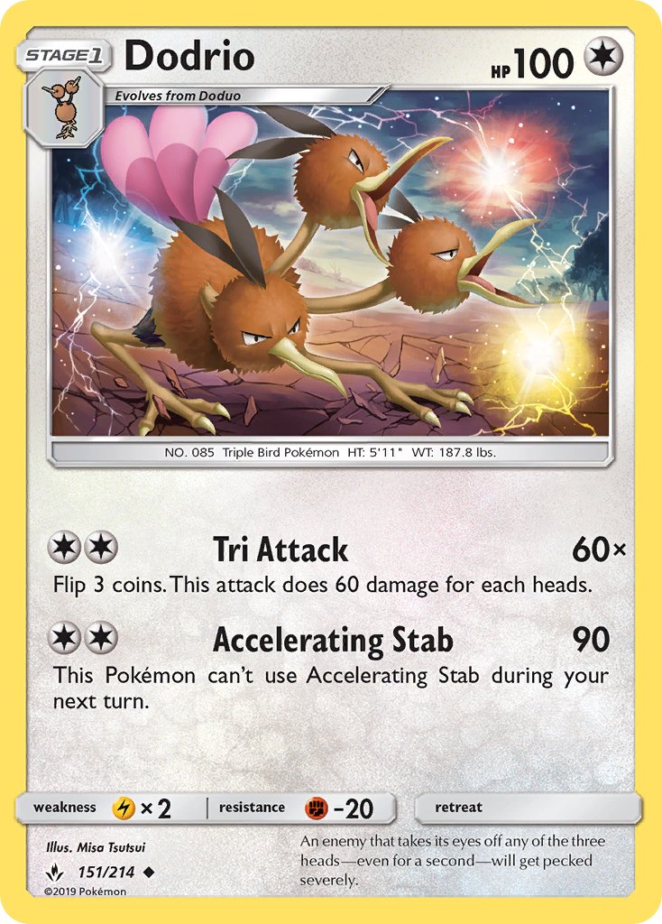 (151/214) Pokemon TCG Unbroken Bonds Single: Dodrio Reverse Holo Uncommon