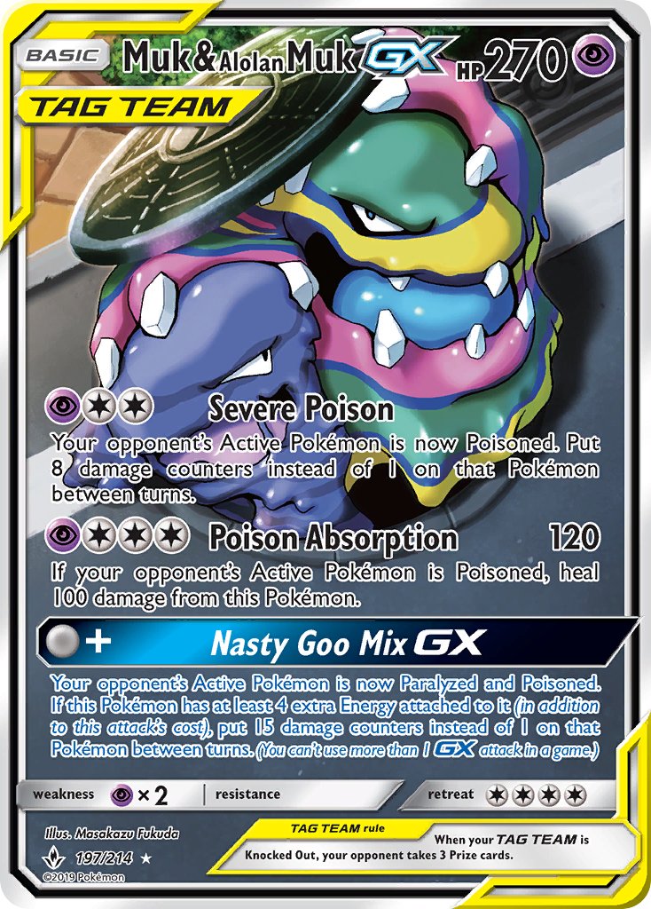 (197/214) Pokemon TCG Unbroken Bonds Single: Muk & Alolan Muk GX Special Illustration Rare