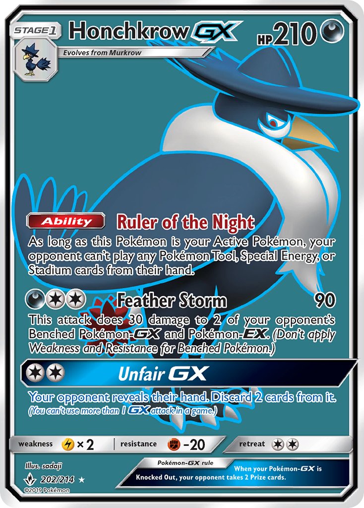 (202/214) Pokemon TCG Unbroken Bonds Single: Honchkrow GX Ultra Rare