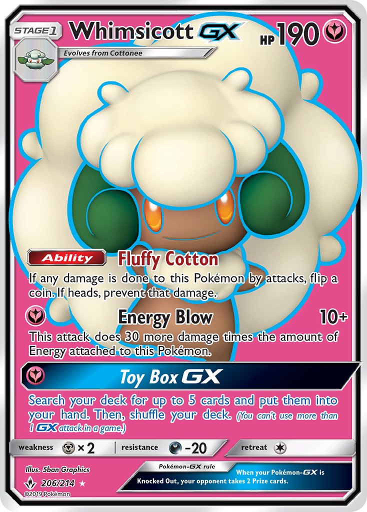 (206/214) Pokemon TCG Unbroken Bonds Single: Whimsicott GX Ultra Rare