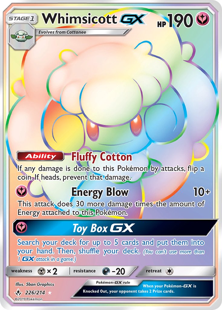 (226/214) Pokemon TCG Unbroken Bonds Single: Whimsicott GX Rainbow Rare